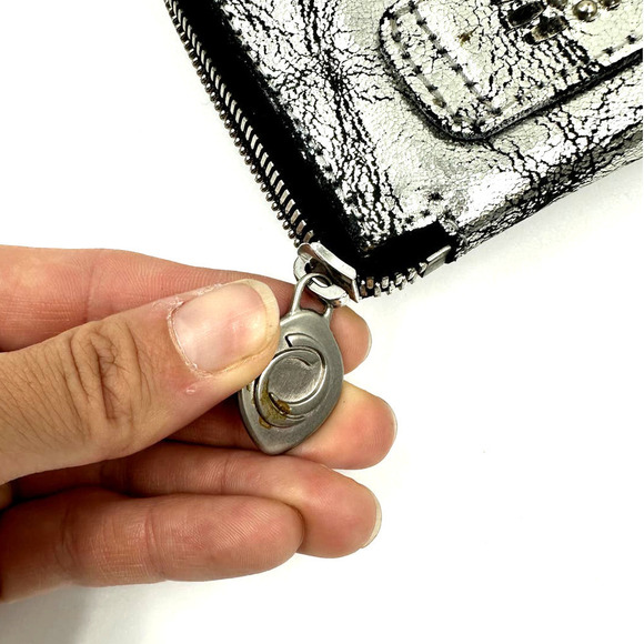 Calleen Cordero Studded Antiqued Metallic Leather Wallet Silver - Picture 11 of 12